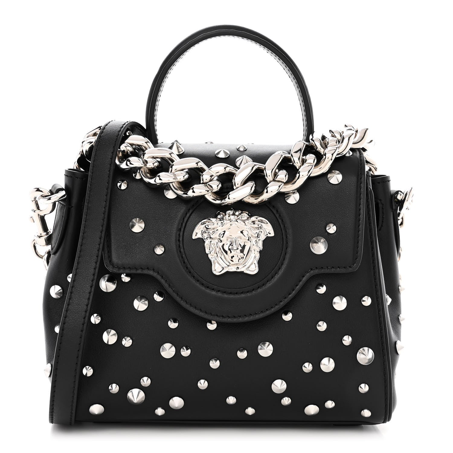 Versace Grained Calfskin Spiked Small La Medusa Top Handle Bag Black 1 of 13