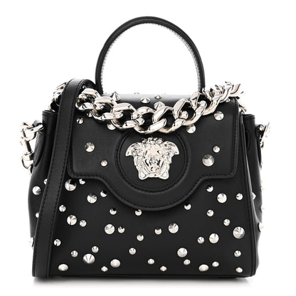 Versace Grained Calfskin Spiked Small La Medusa Top Handle Bag Black 1 of 13