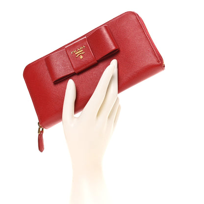 Prada Saffiano Fiocco Bow Zip Around Wallet Fuoco 2 of 8