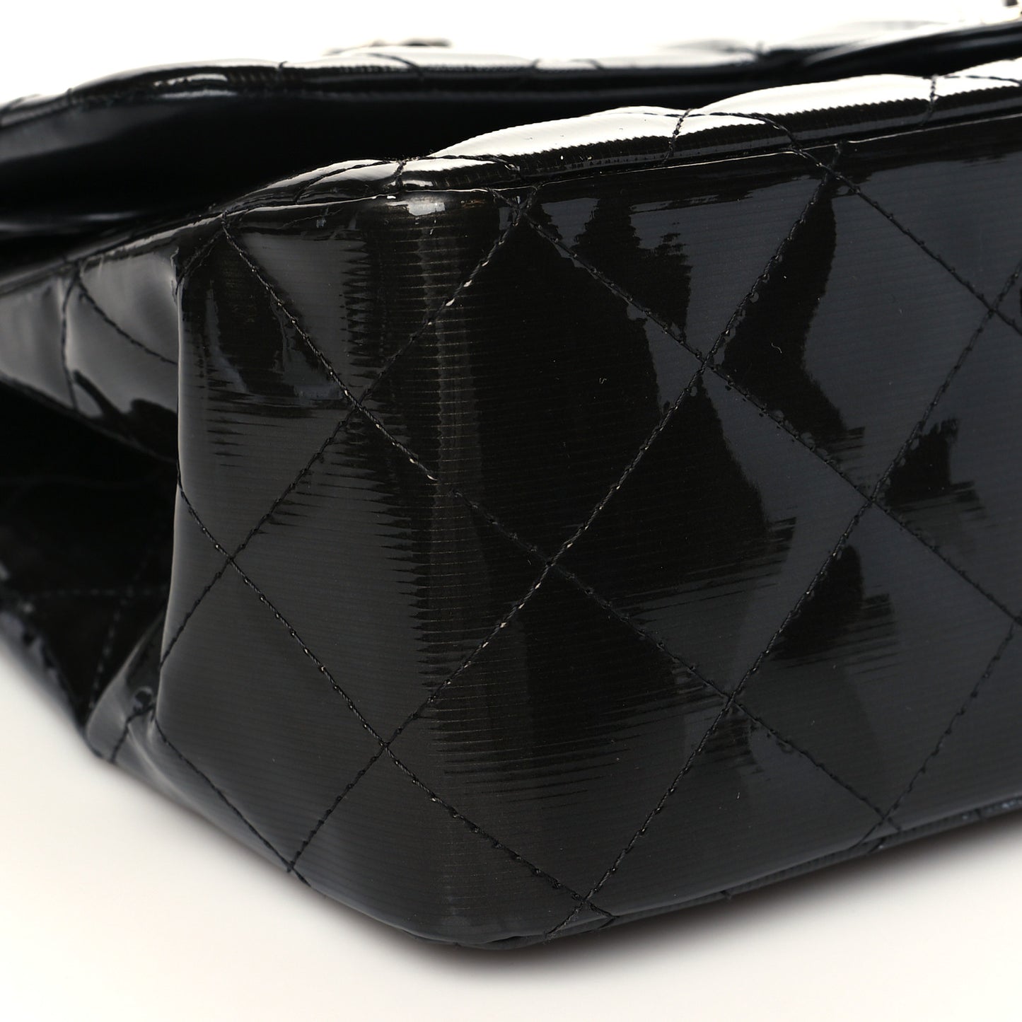 Striated Patent Quilted Jumbo Double Flap Black
