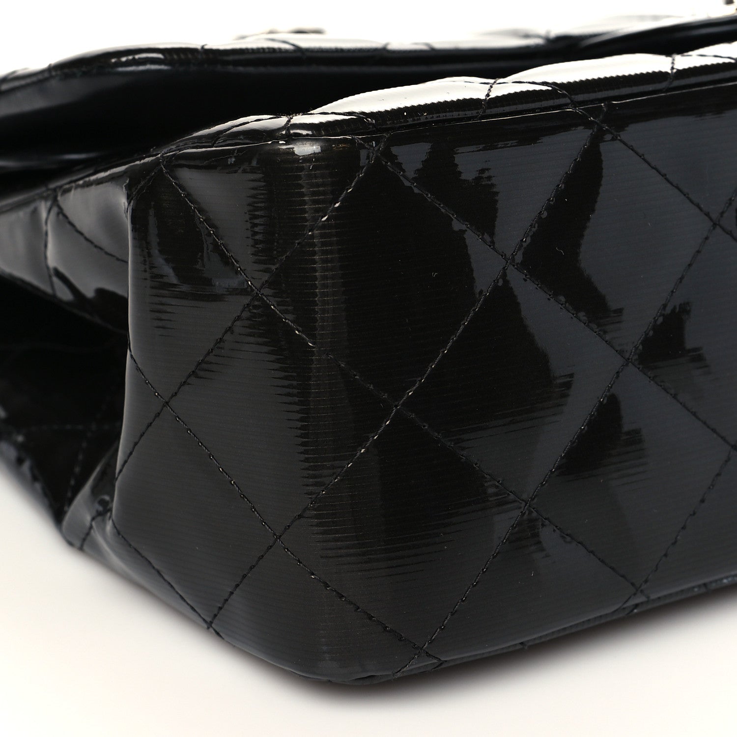 Chanel Striated Patent Quilted Jumbo Double Flap Black 8 of 11