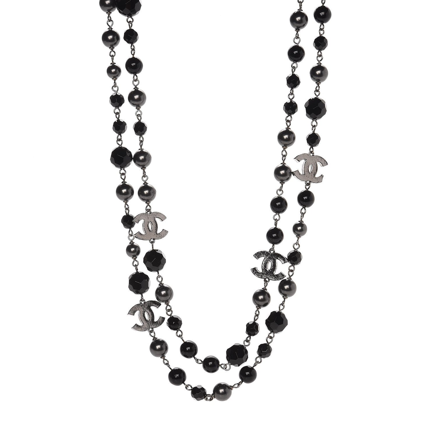Ruthenium Pearl Bead CC Long Necklace Black
