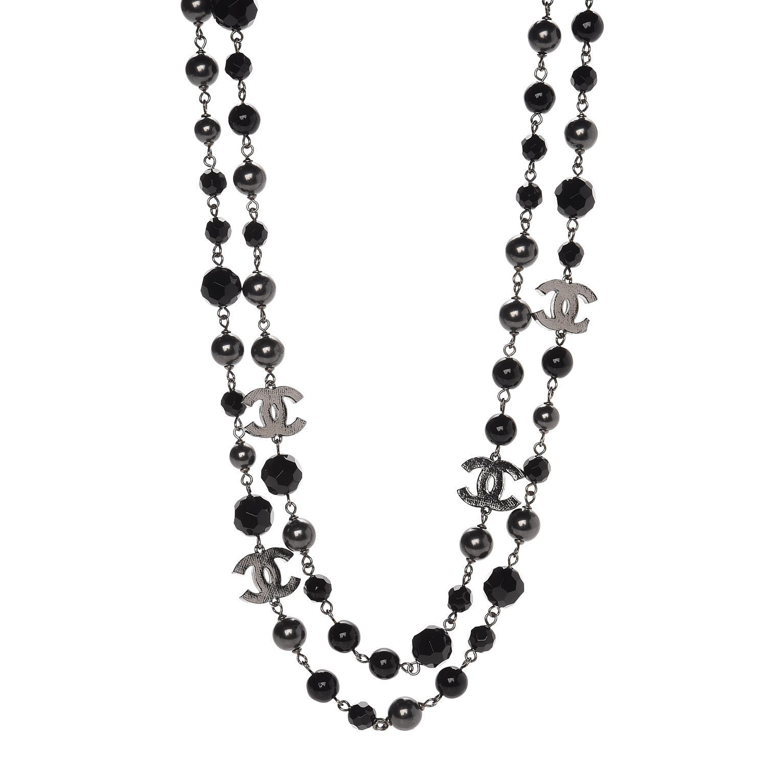 Chanel Ruthenium Pearl Bead CC Long Necklace Black 1 of 5