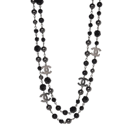 Chanel Ruthenium Pearl Bead CC Long Necklace Black 1 of 5