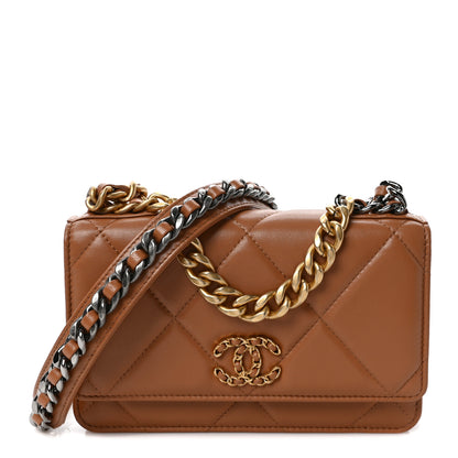 Chanel Goatskin Quilted Chanel 19 Wallet On Chain WOC Brown 1 of 11