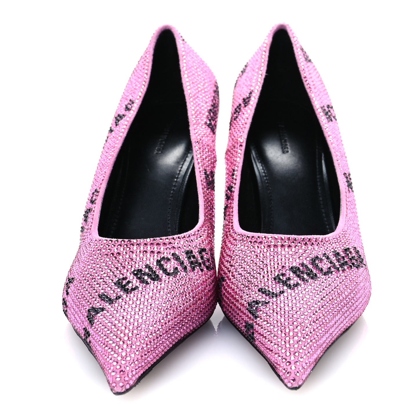 Strass Suede Allover Logo Square Knife 80mm Pumps 37 Pink Black