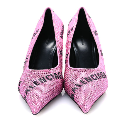 Balenciaga Strass Suede Allover Logo Square Knife 80mm Pumps 37 Pink Black 2 of 10