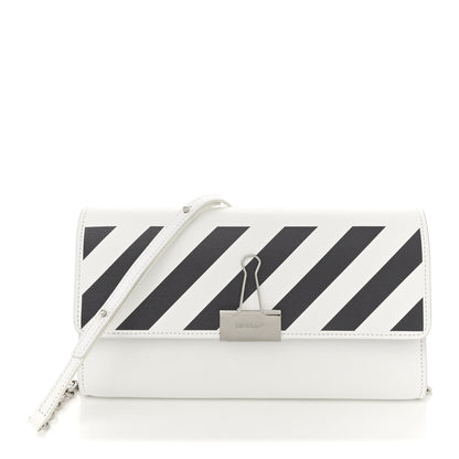 Off-White Saffiano Striped Diag Binder Clip Flap Wallet On Chain White Black 1 of 10