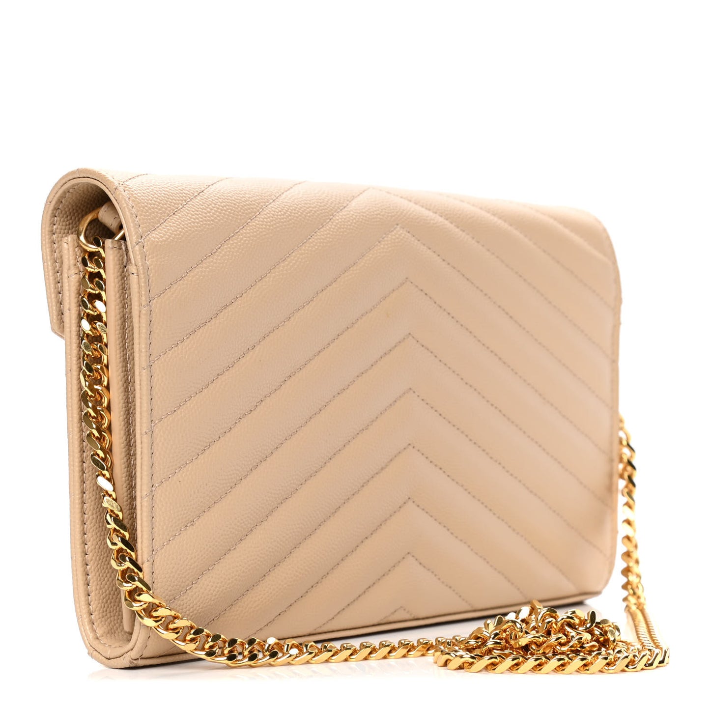 Grain De Poudre Matelasse Chevron Monogram Chain Wallet Nude Powder