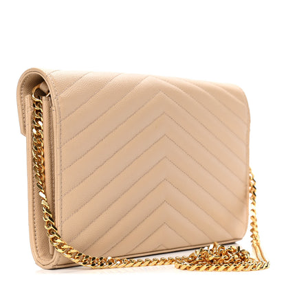Saint Laurent Grain De Poudre Matelasse Chevron Monogram Chain Wallet Nude Powder 2 of 6