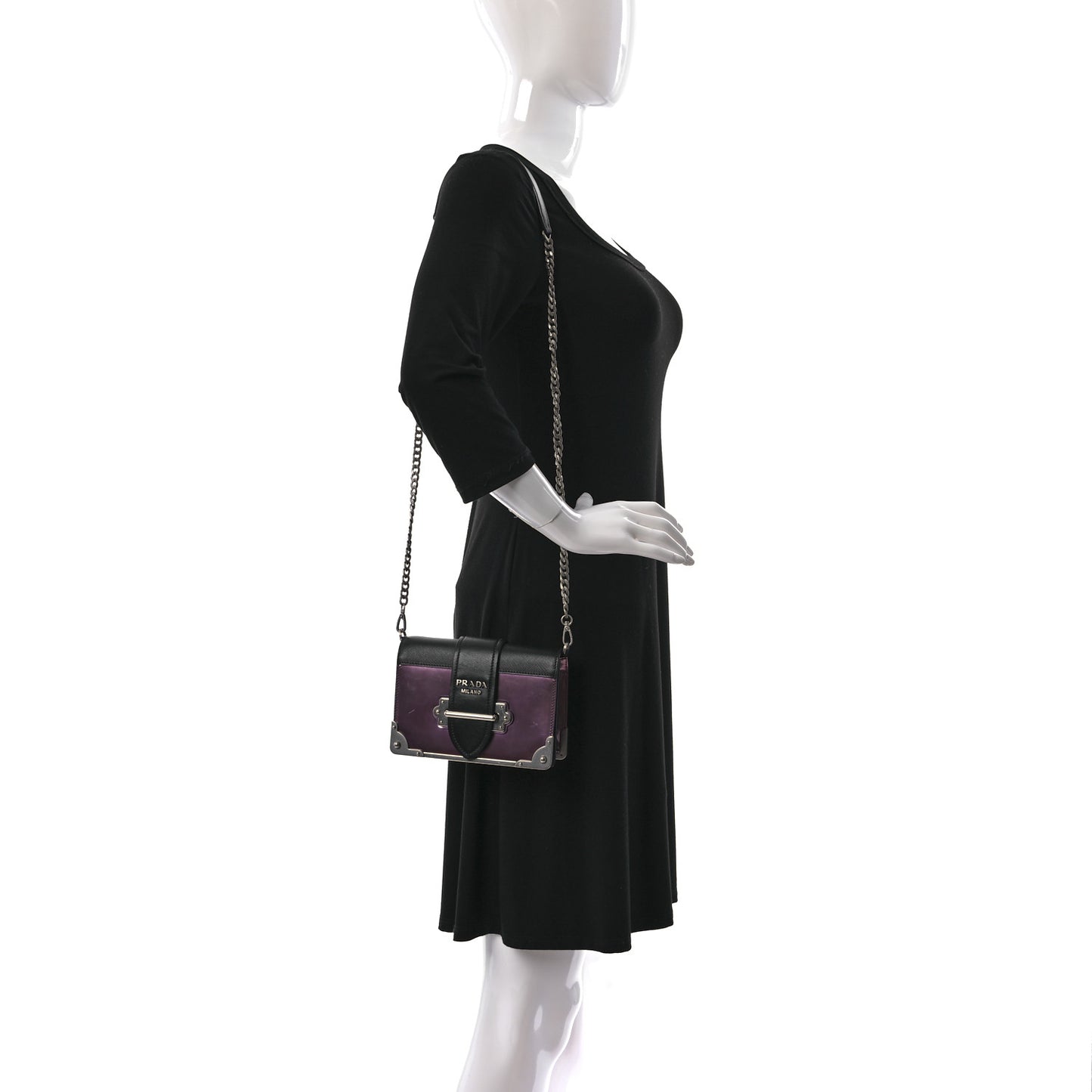 Metallic Vitello Saffiano Cahier Bag Ibisco Black