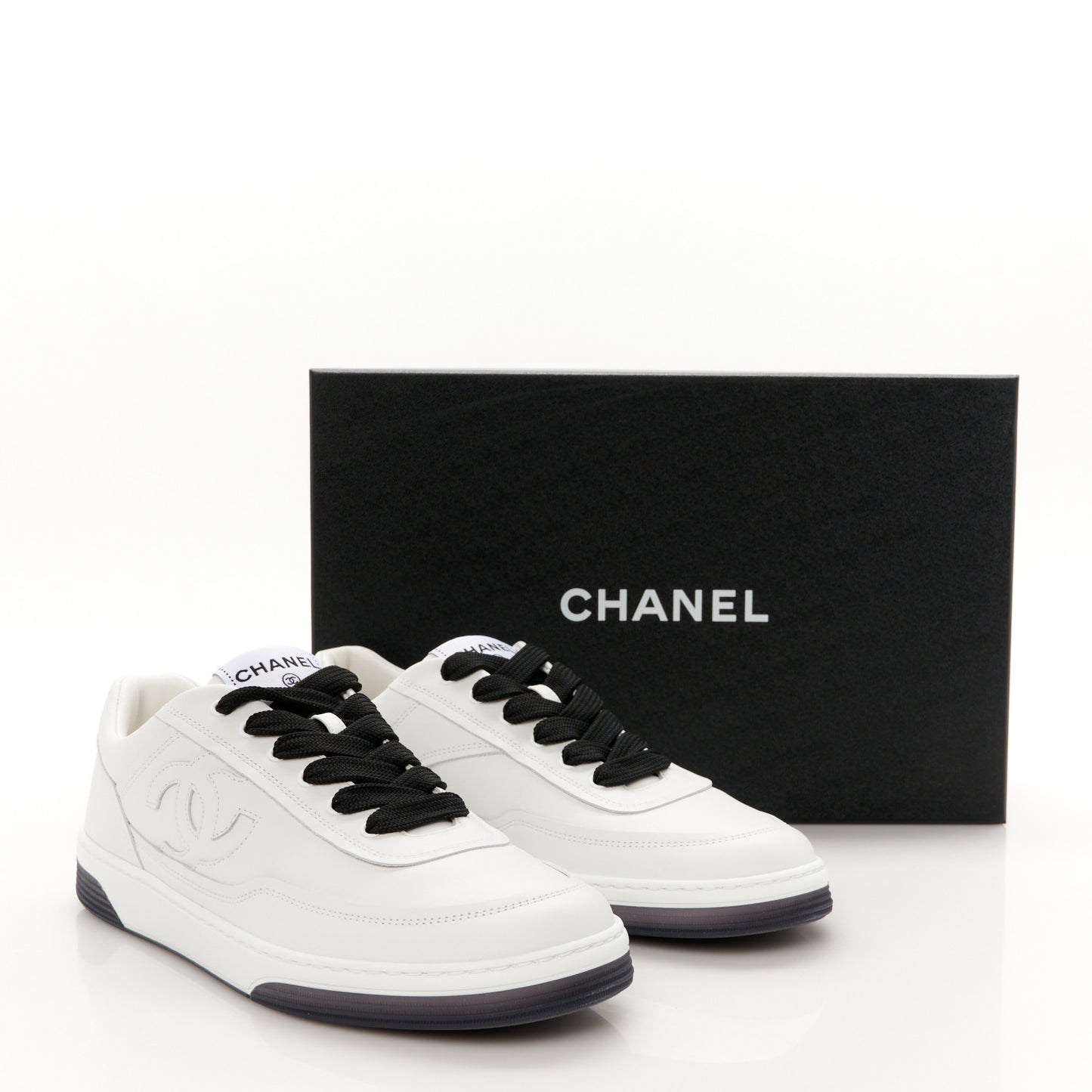 Calfskin CC Womens Sneakers 40 White Black