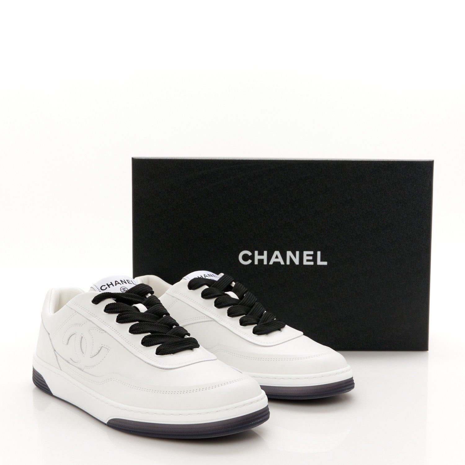 Chanel Calfskin CC Womens Sneakers 40 White Black 11 of 11