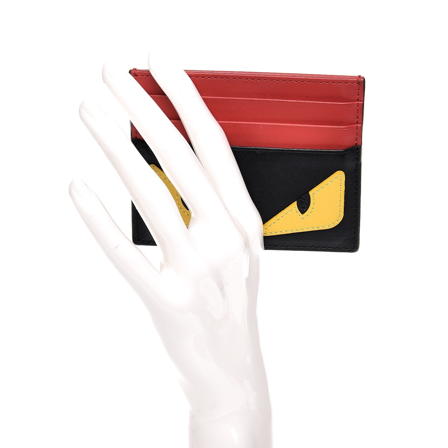 Fendi Vitello Century Monster Eyes Inlay Card Holder Black Giallo Rosso 2 of 8