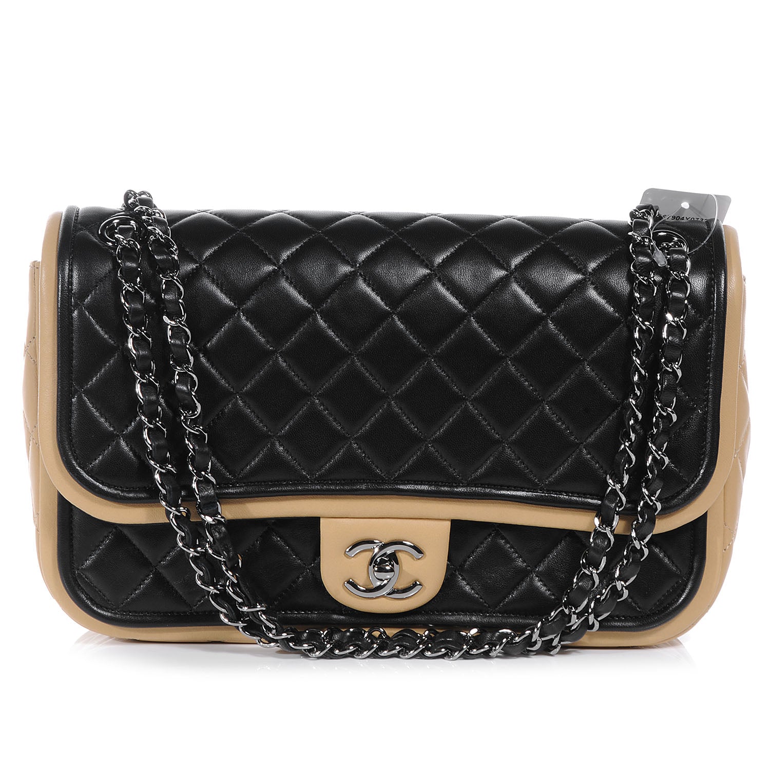Chanel Lambskin Quilted Jumbo Classic Twist Flap Bag Black Beige 1 of 8