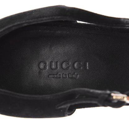Gucci Suede Cork Peep Toe Wedge Sandals 10.5 Black 6 of 9