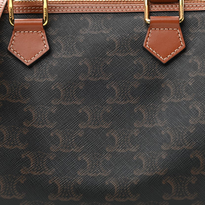 Celine Triomphe Canvas Calfskin Small Boston Bag Tan 7 of 9