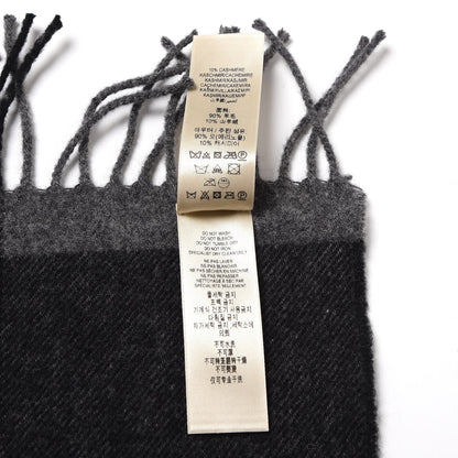 Burberry Merino Wool Half Mega Check Fringe Scarf Black Grey 7 of 7