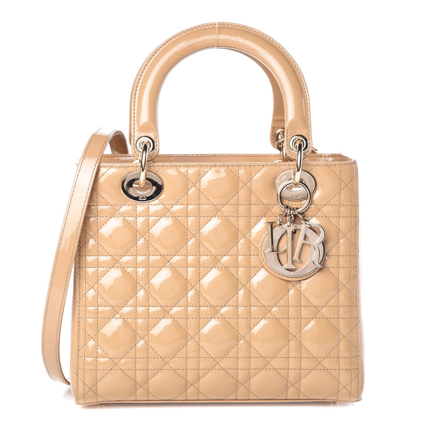 Patent Cannage Medium Lady Dior Beige