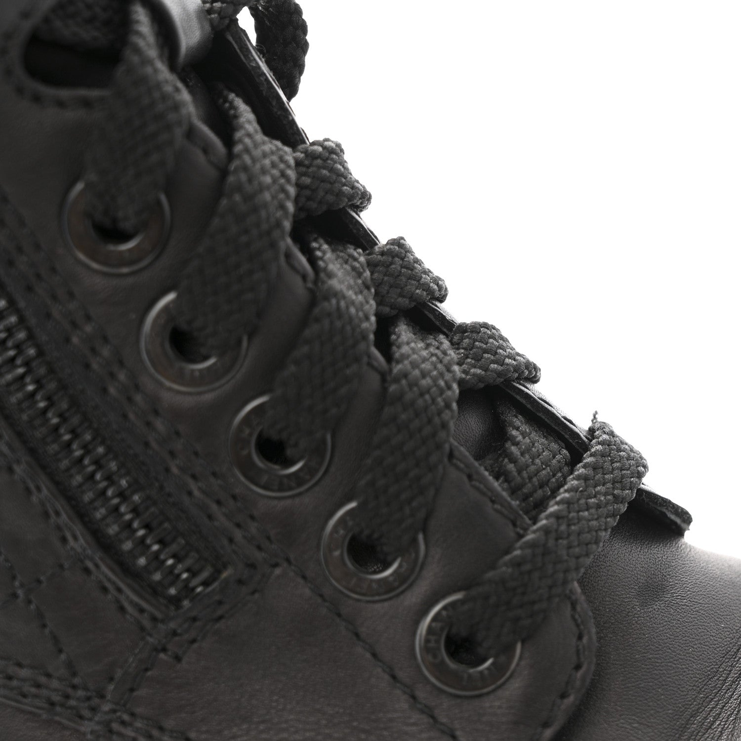 Chanel Calfskin Quilted Lace Up Combat Boots  38 Black 11 of 12