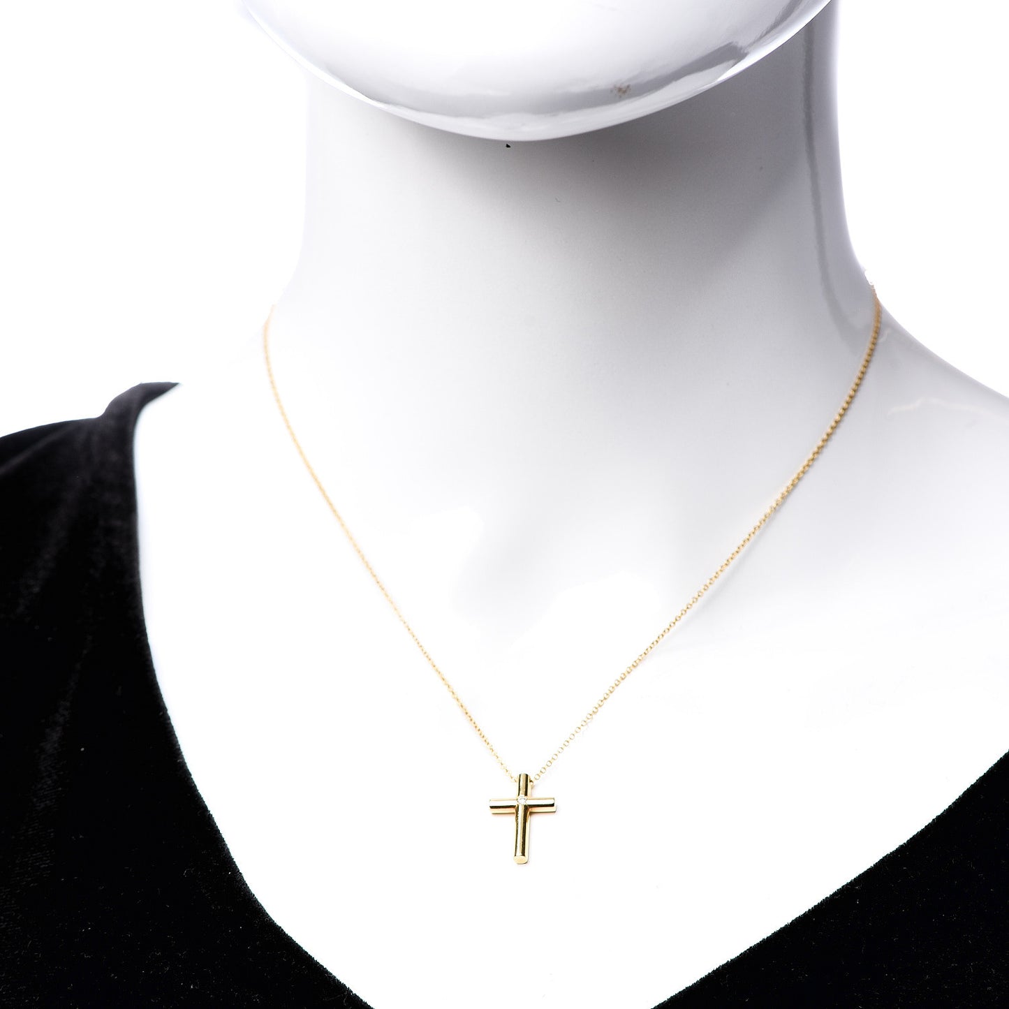 18K Yellow Gold Diamond Cross Pendant Necklace