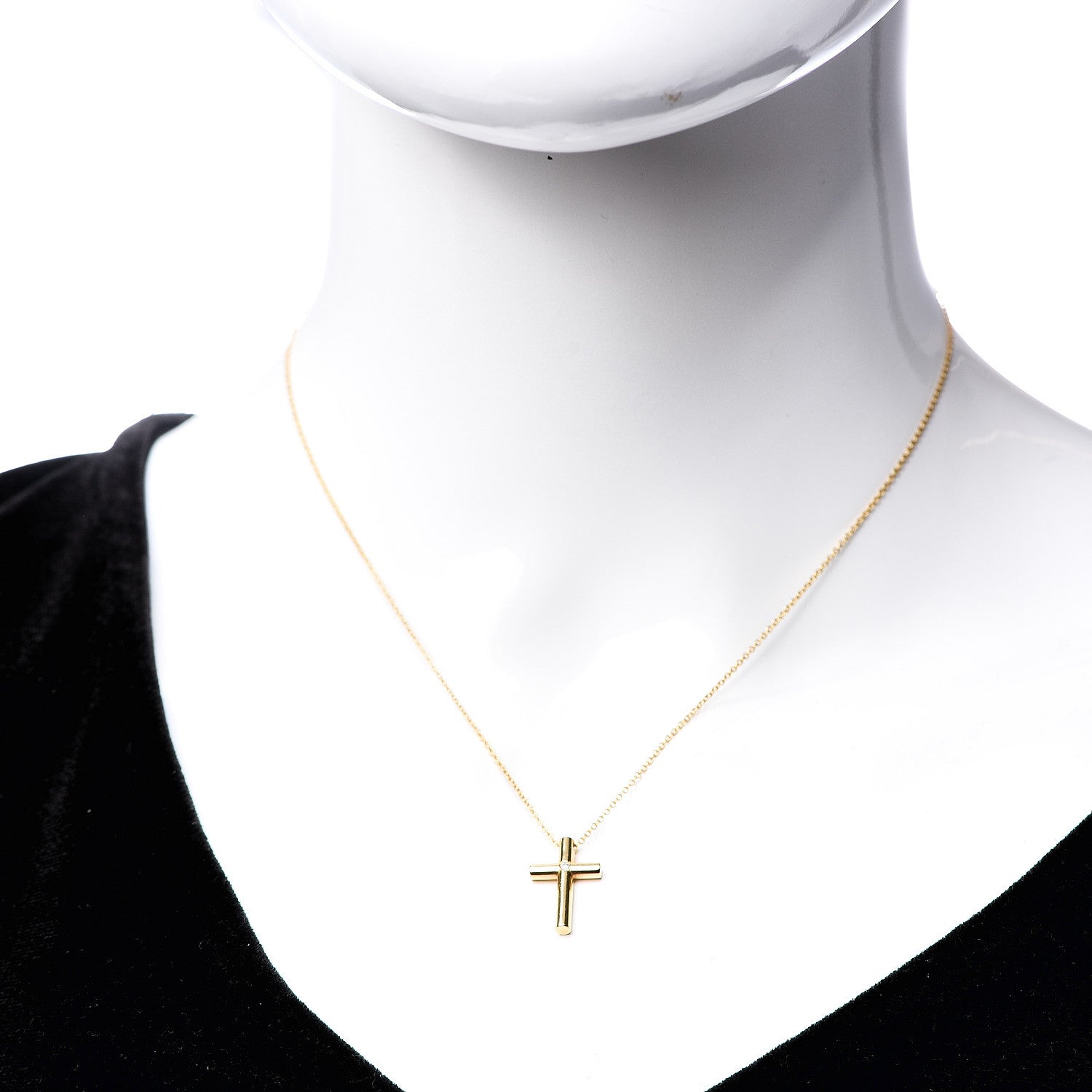 Tiffany 18K Yellow Gold Diamond Cross Pendant Necklace 2 of 6