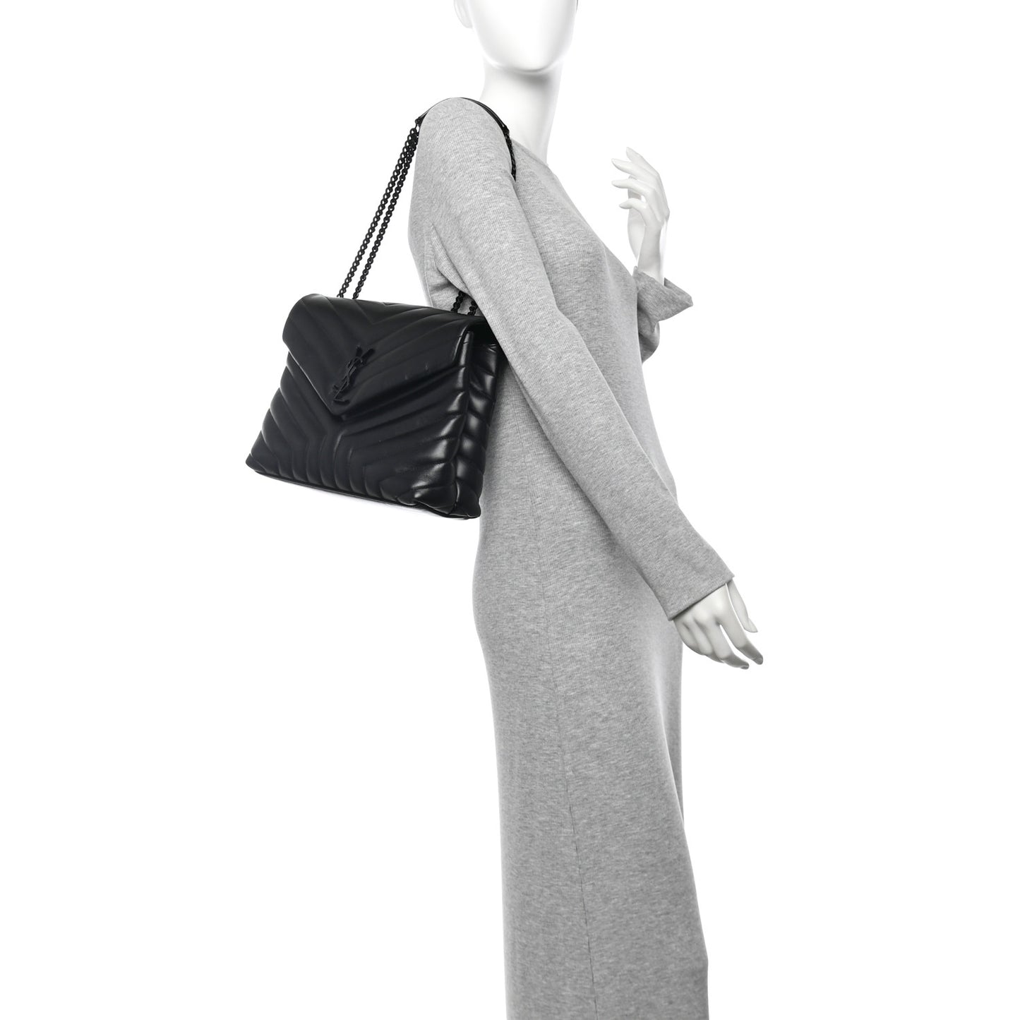 Calfskin Y Quilted Monogram Monochrome Medium Loulou Chain Satchel Black