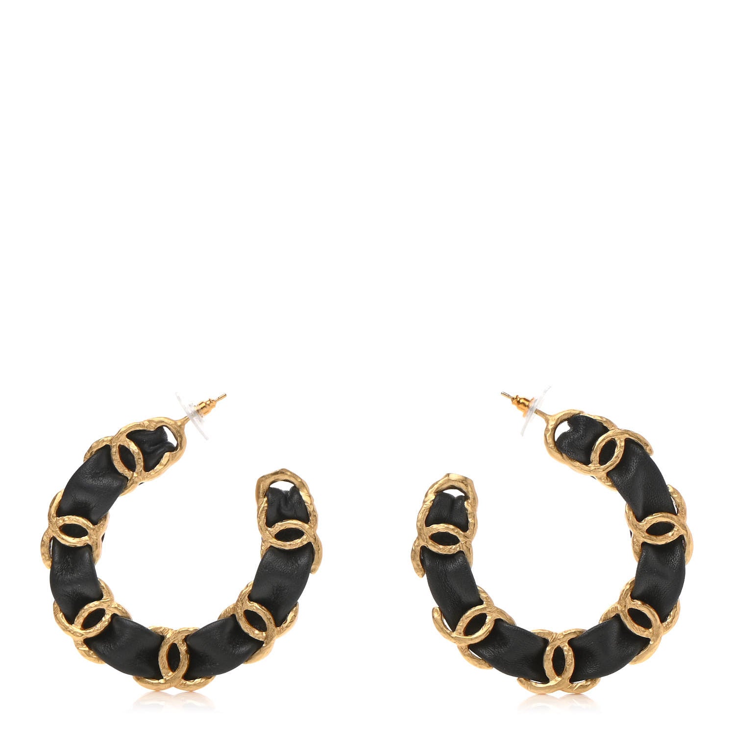 Chanel Lambskin CC Chain Hoop Earrings Gold Black 1 of 5