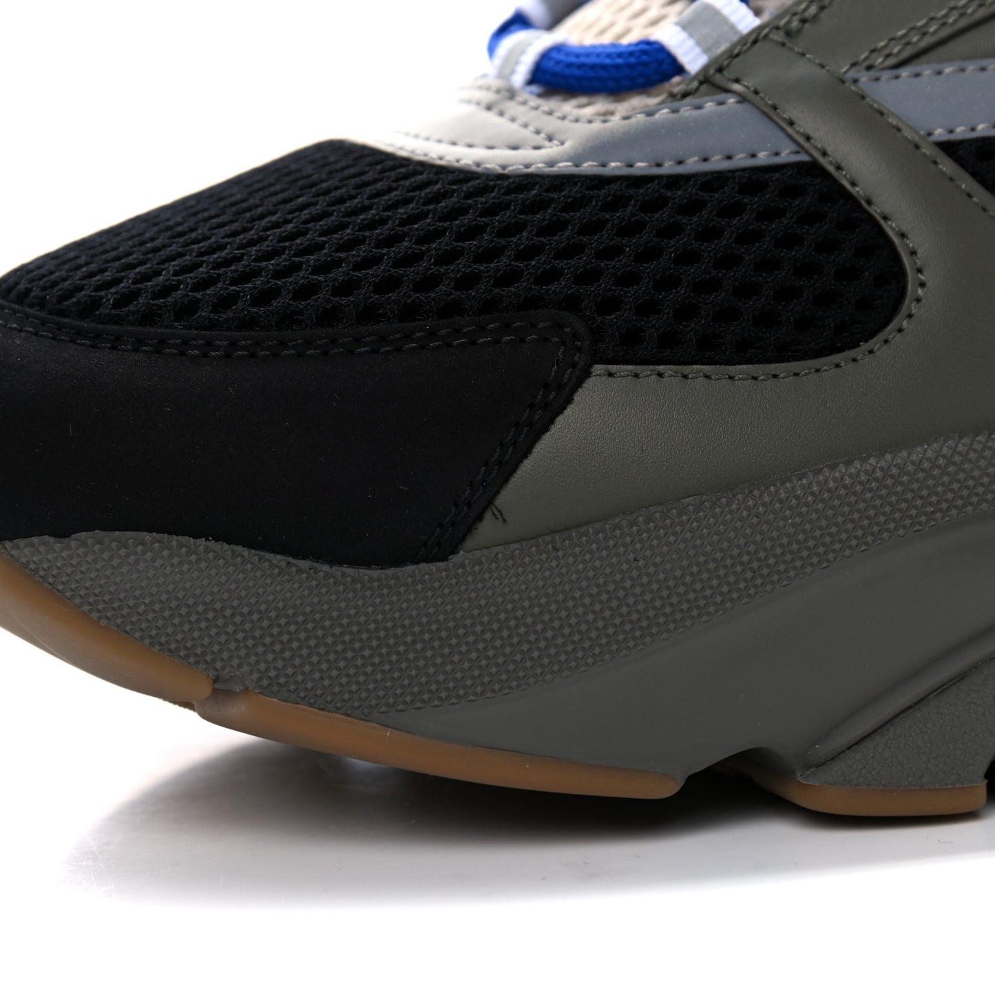 Technical Mesh Calfskin Mens B22 Sneakers 43 Olive Green Black White Grey