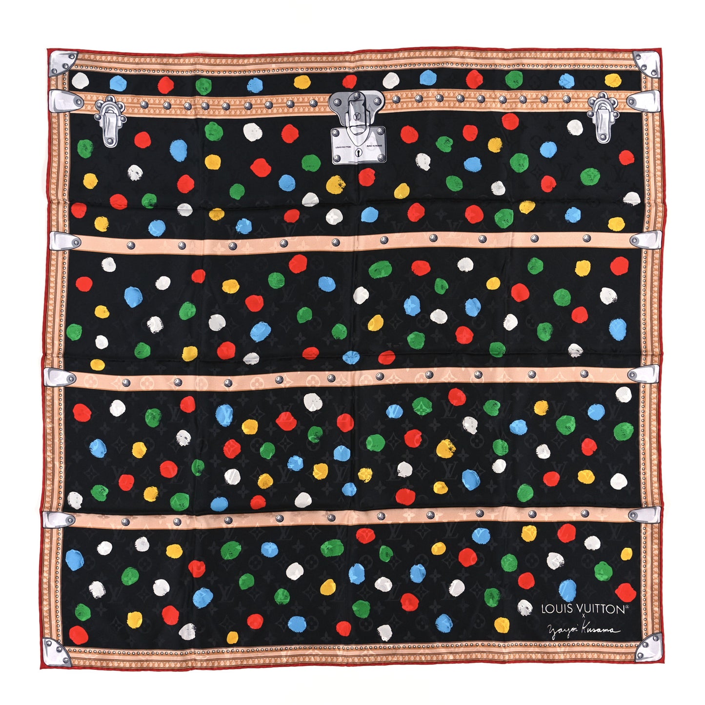LV X YK Silk Monogram Dots Square Scarf 90 Black