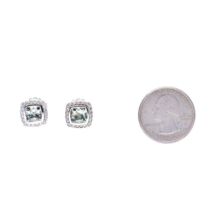David Yurman Sterling Silver Diamond Prasiolite 7mm Petite Albion Earrings 2 of 6