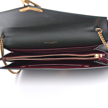Saint Laurent Grain De Poudre Monogram Cassandra Chain Wallet Vert Fonce 5 of 9