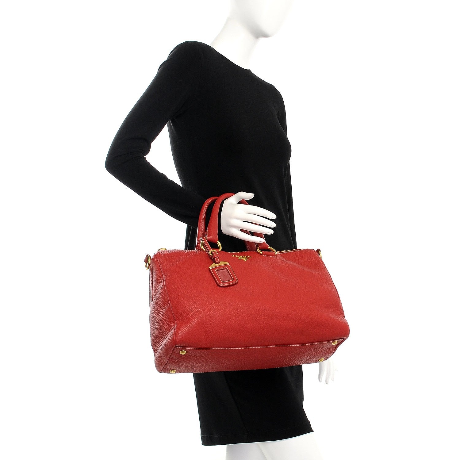 Prada Vitello Daino Top Handle Shoulder Bag Rosso 3 of 13
