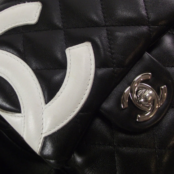 Calfskin Quilted Large Cambon Multipocket Reporter Black White