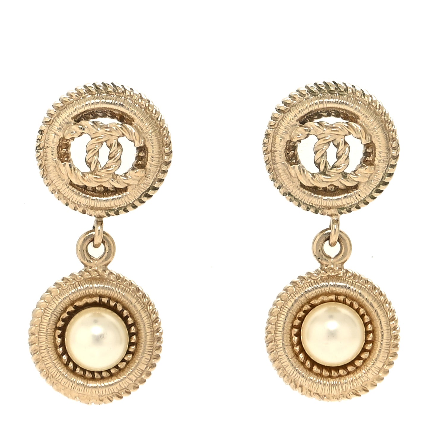 Pearl CC Dangle Earrings Gold