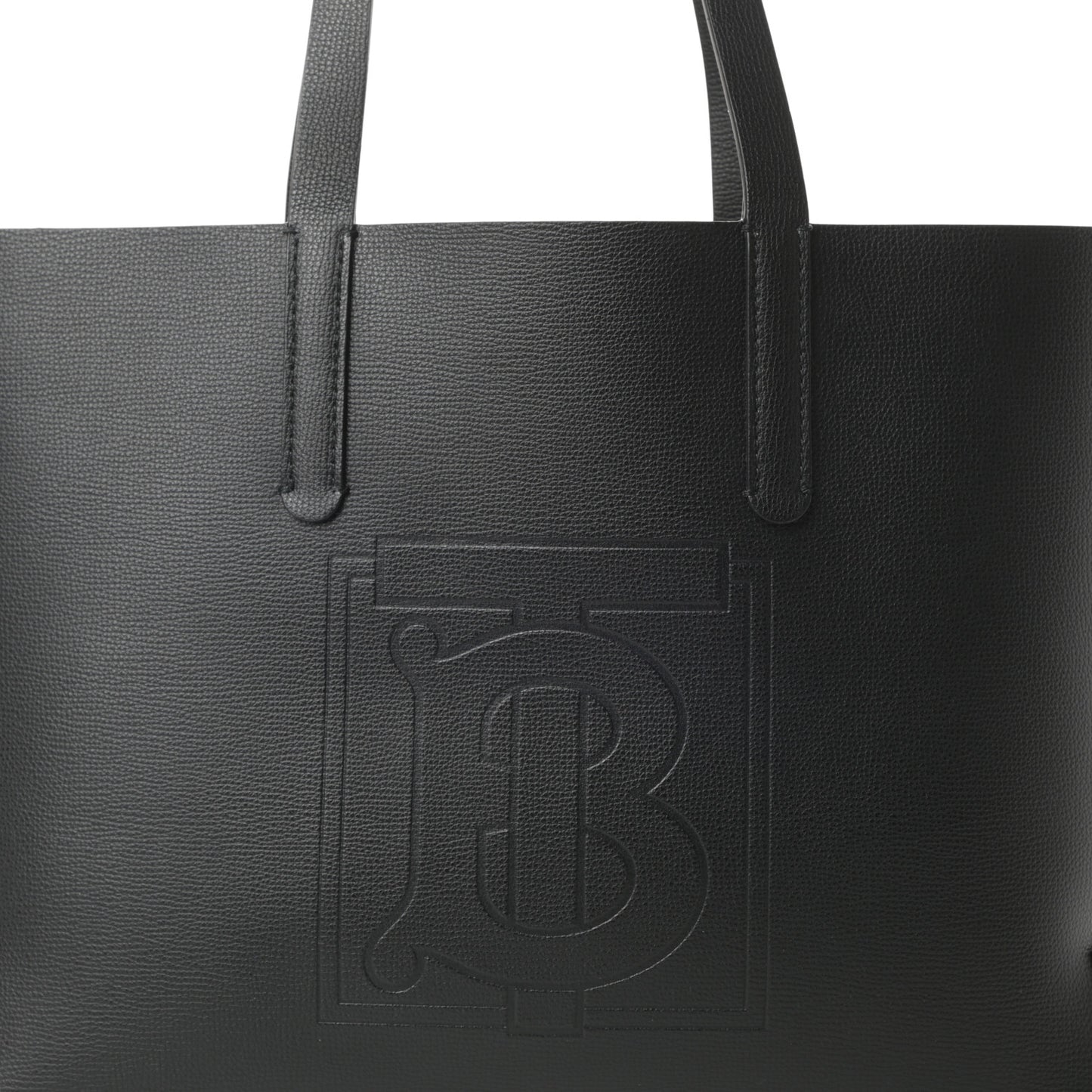 Calfskin TB Motif Embossed Medium Tote Black