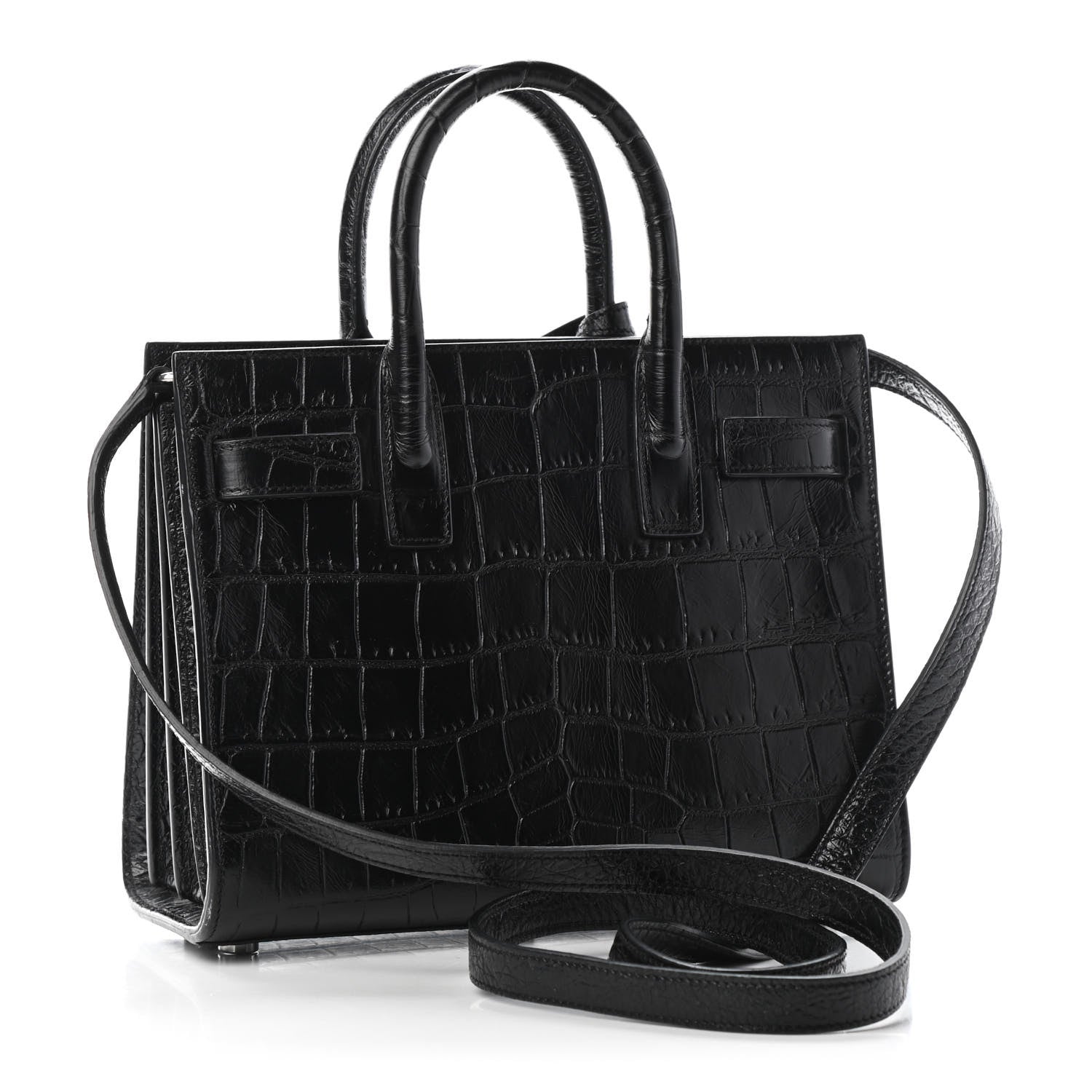 Saint Laurent Calfskin Crocodile Embossed Nano Sac De Jour Black 2 of 5
