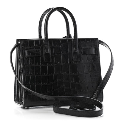 Saint Laurent Calfskin Crocodile Embossed Nano Sac De Jour Black 2 of 5