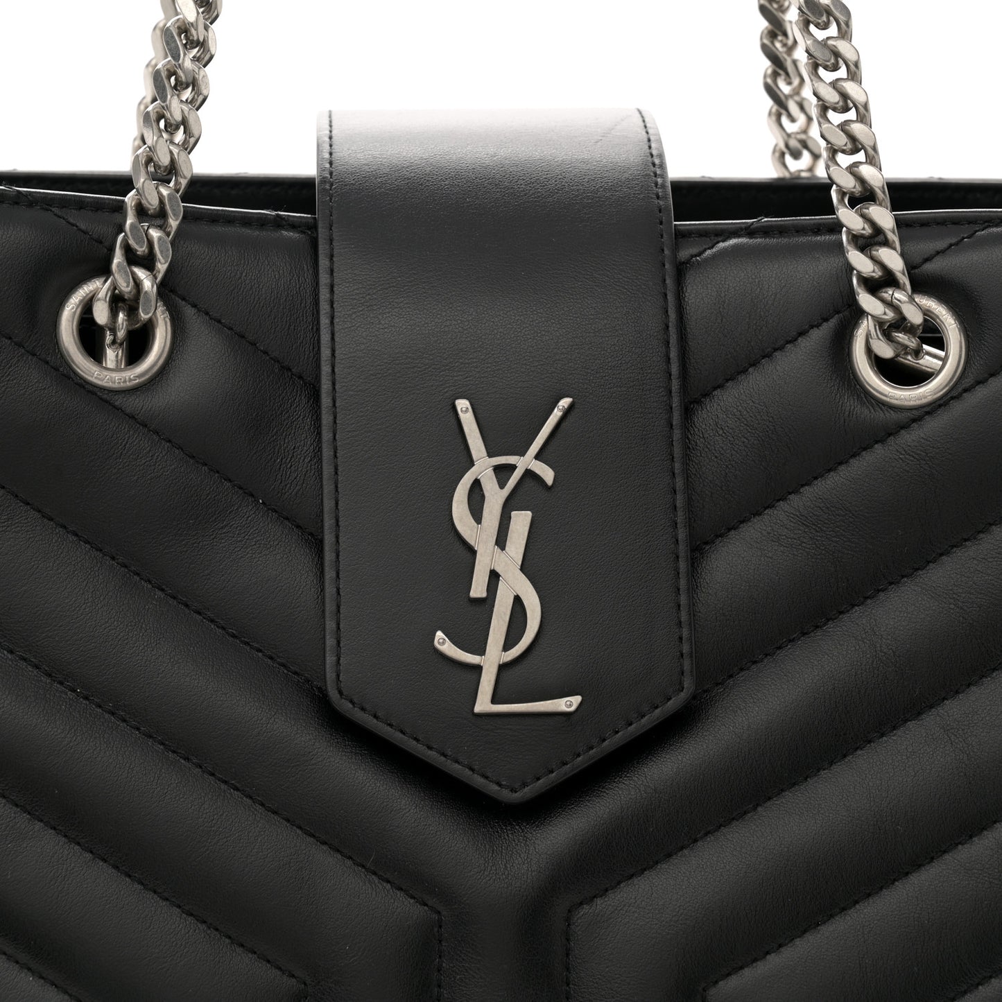 Calfskin Y Quilted Monogram Large Loulou Shopper Black