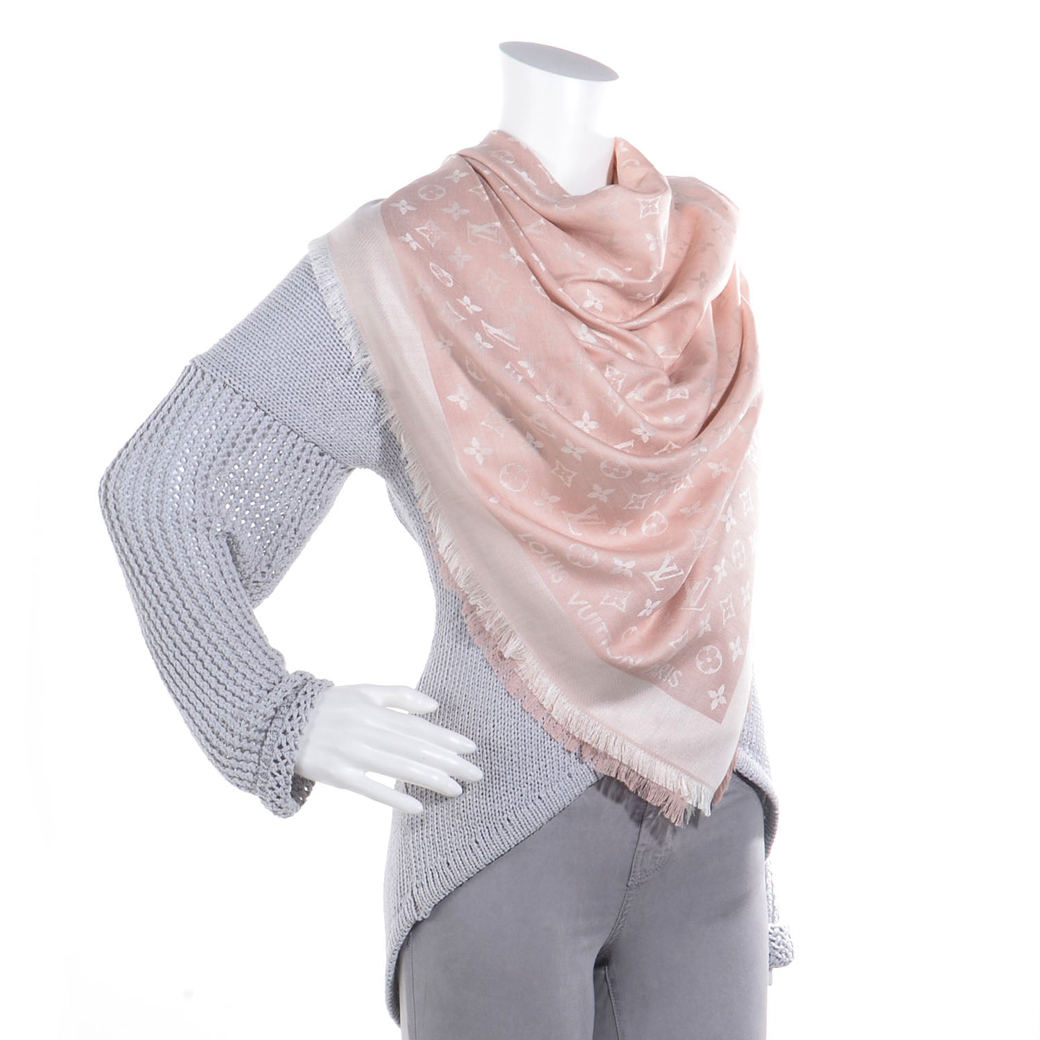Louis Vuitton Silk Wool Monogram Denim Shawl Rose 2 of 5