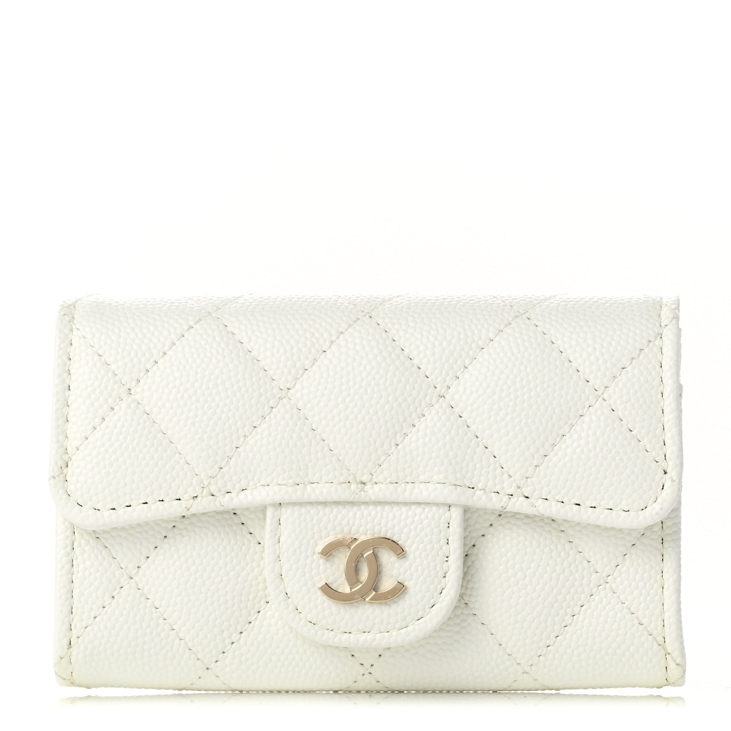 Caviar Quilted Flap Card Holder Wallet White