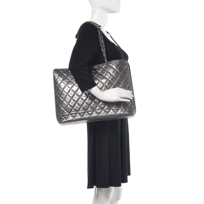 Chanel Metallic Aged Calfskin Quilted Briefcase Laptop Bag Grey 2 of 11