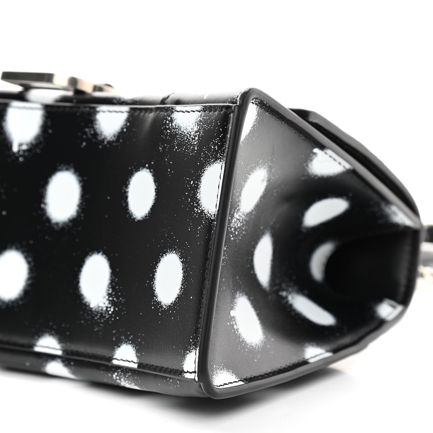 Smooth Calfskin Spray Polka Dot Small Hourglass Top Handle Bag Black White