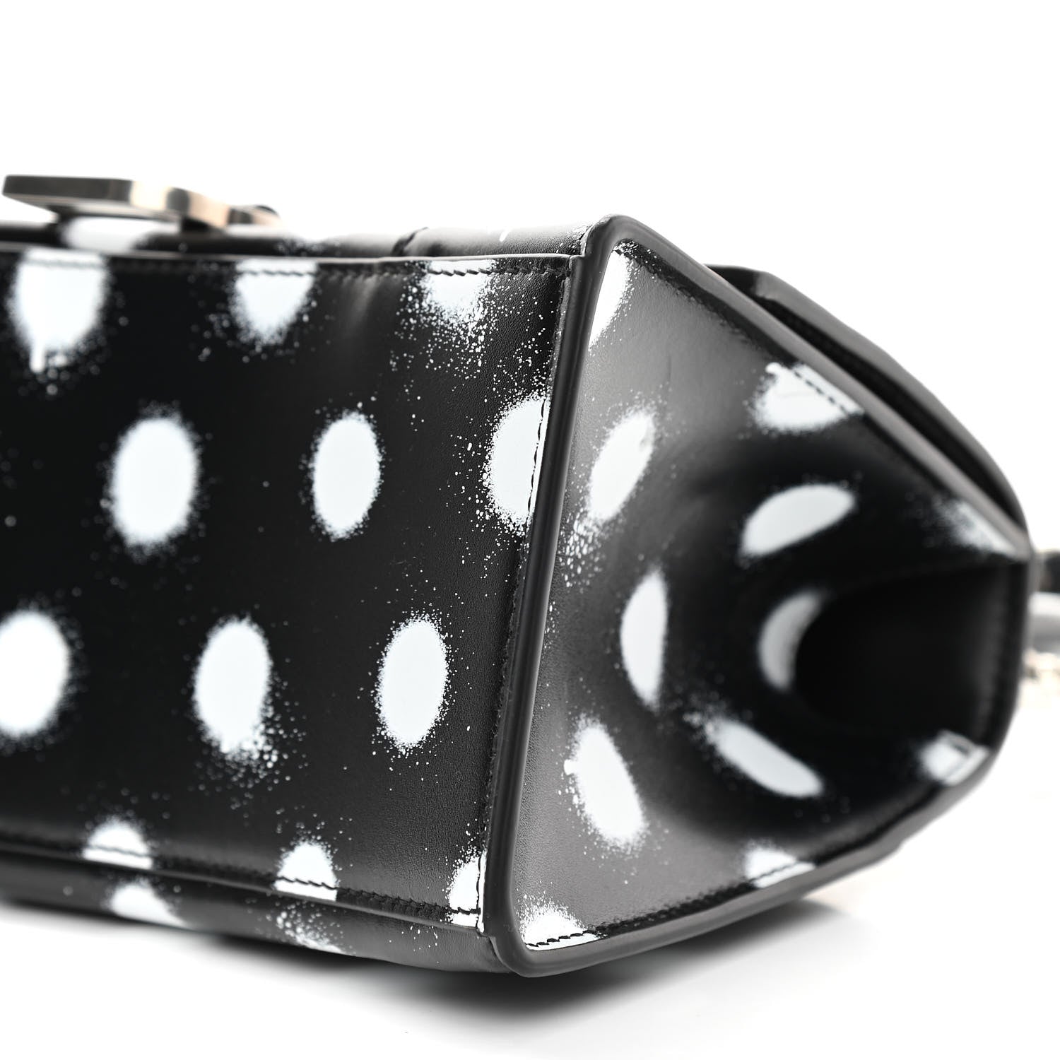 Balenciaga Smooth Calfskin Spray Polka Dot Small Hourglass Top Handle Bag Black White 9 of 10