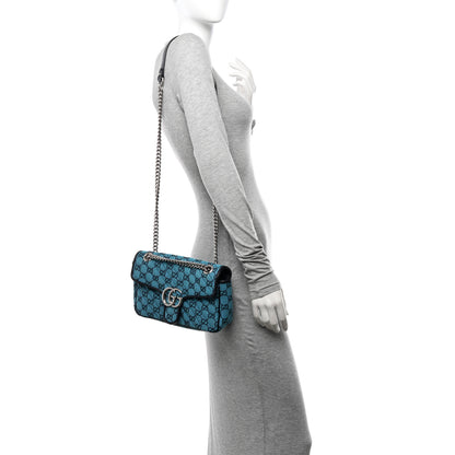 Gucci Monogram Multicolor Matelasse Diagonal Small GG Marmont Shoulder Bag Light Blue 2 of 11