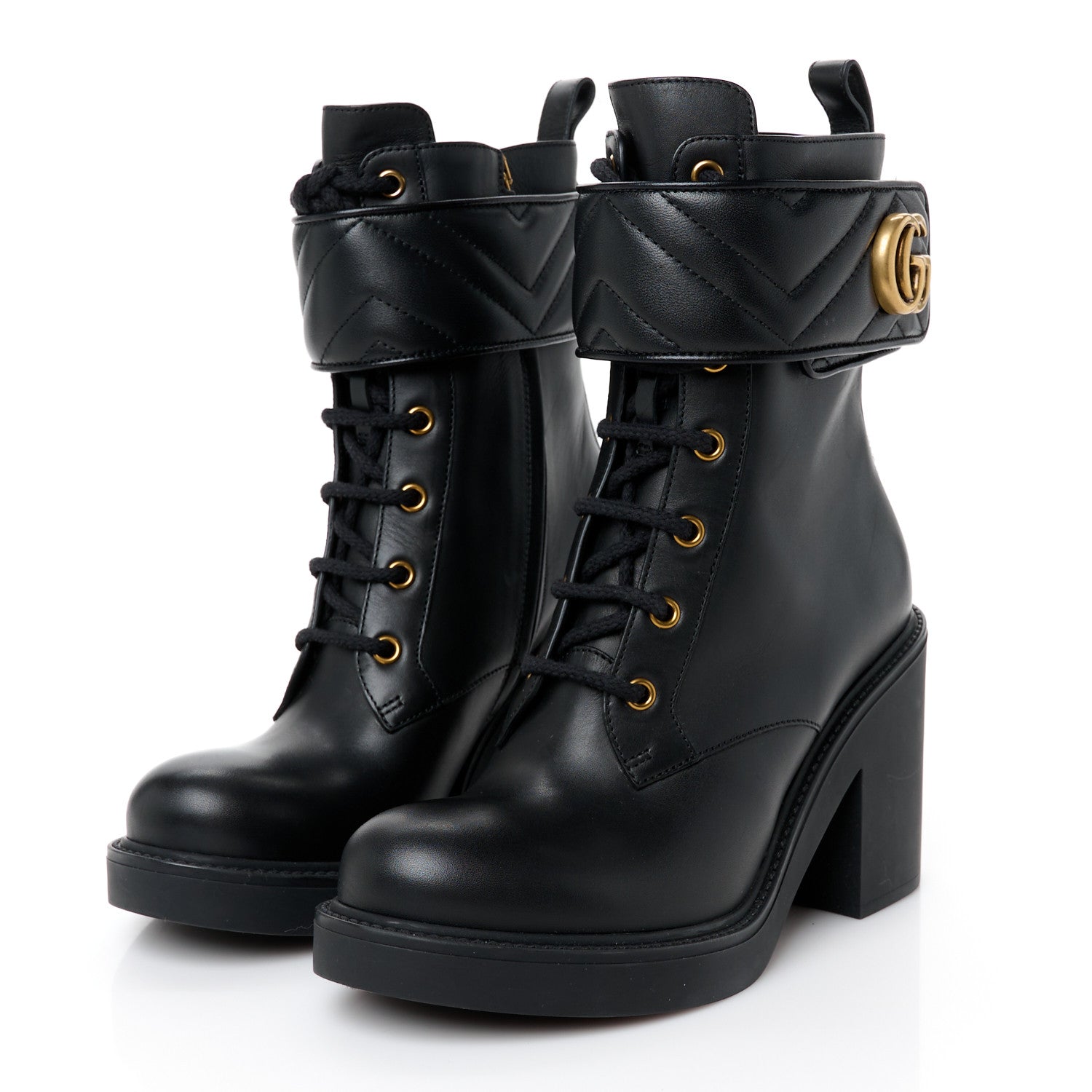 Gucci Flores Calfskin Nappa Charlotte Matelasse Ankle Boots 37.5 Black 4 of 9