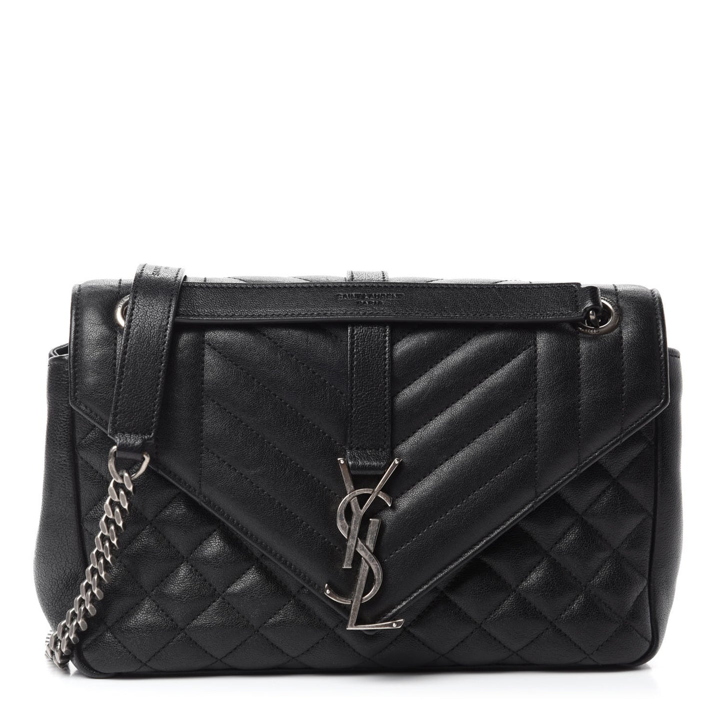 Sheepskin Tri-Quilt Monogram Medium College Bag Black