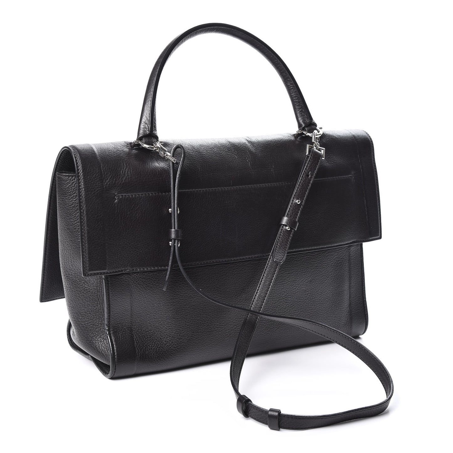 Grained Calfskin Medium Shark Lock Satchel Black
