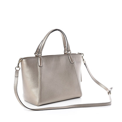 Gucci Metallic Pebbled Calfskin Small Soho Top Handle Bag Golden Beige 3 of 9