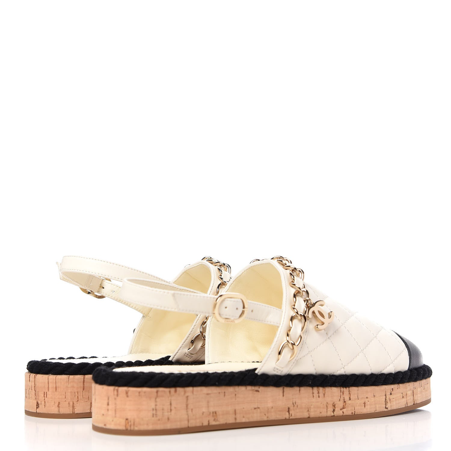 Chanel Lambskin Calfskin Cap Toe Chain Mules Sandals 36 Ivory Black 4 of 11